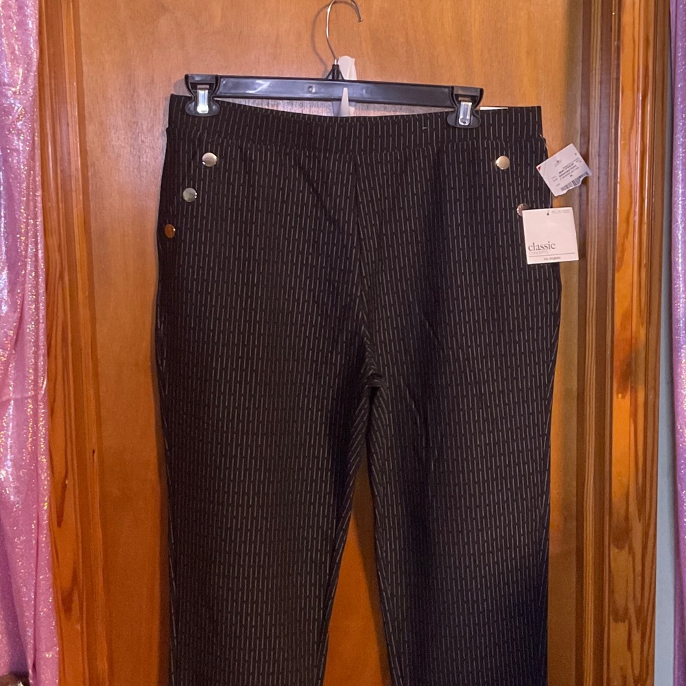 Classic Black Patterned Straight Leg Ponte Pants